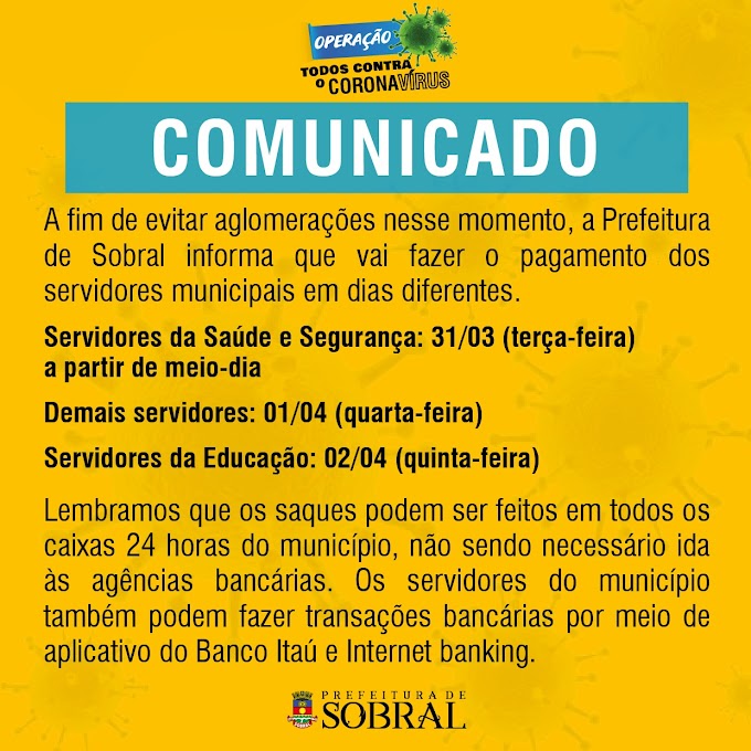 CALENDÁRIO DE PAGAMENTO DA PREFEITURA MUNICIPAL DE SOBRAL 