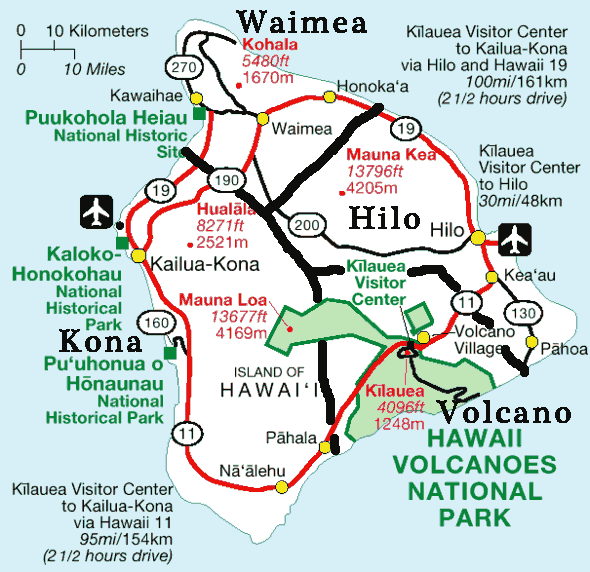 Sizzling Tourist Hotspots in Hawaii | Map of Volcanoes National Park Huwaii