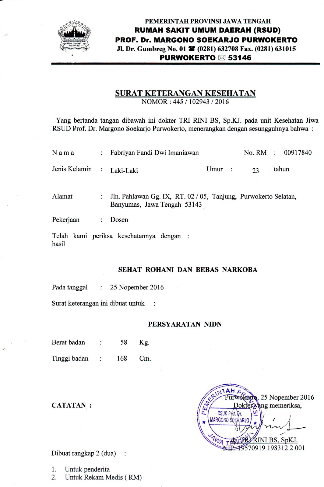 Contoh Surat Keterangan Sehat Puskesmas
