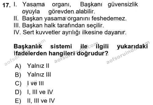 aöf türk anayasa hukuku dersi ara sınav vize 2019 2020 yılı 17.soru