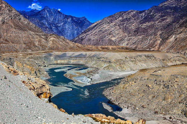 Junction of three mightiest mountain ranges, Himalaya, Karakoram, Hindukush at Juglote