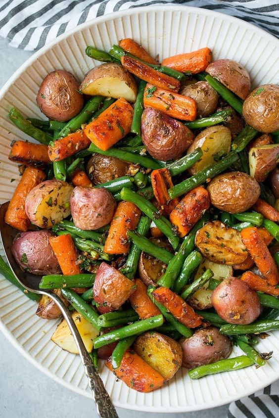 Garlic Herb Roasted Potatoes Carrots and Green Beans Recipe on Yummly. @yummly #recipe