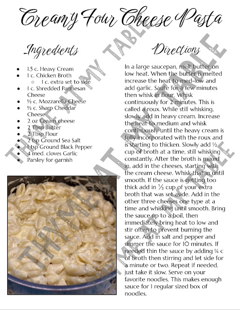 Full recipe with detailed directions for cheesy pasta