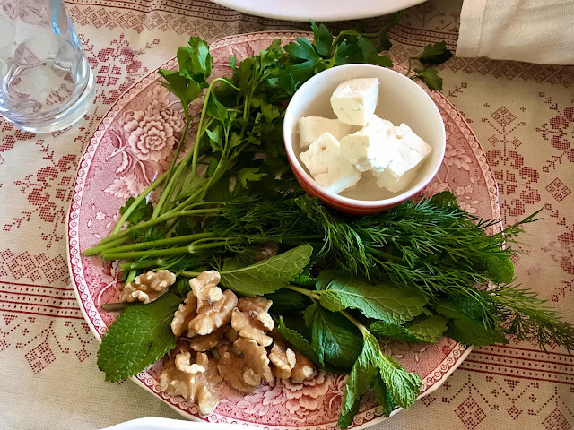 Sabzi khordan - fresh herbs, walnuts and cheese