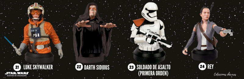 coleccion bustos star wars argentina, Luke Skywalker, Darth Sidious, Soldado de asalto Primera Orden, Rey