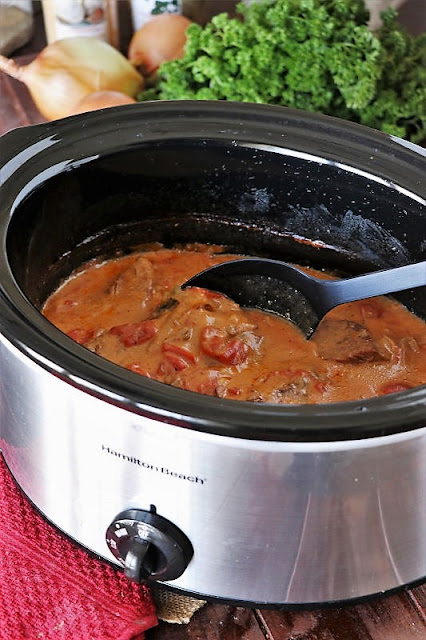  Slices of boneless overstep circular steak laid upwards up fork Creamy Crock Pot Round Steak