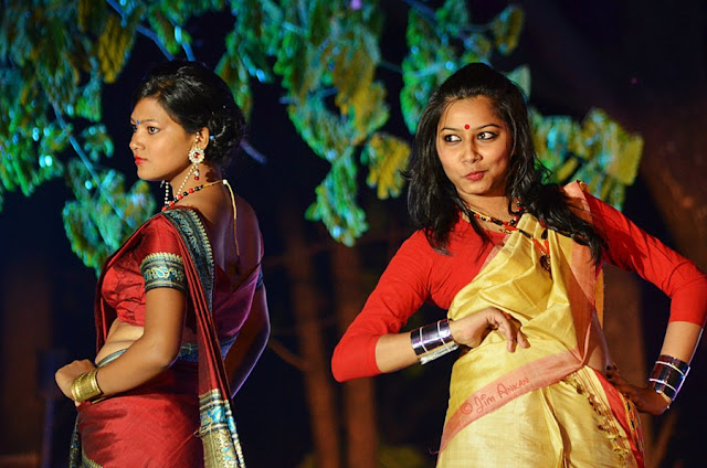 Models displaying Assamese 'mekhela sador' at Rongali Bihu festival in Bangalore (photo - Jim Ankan Deka)