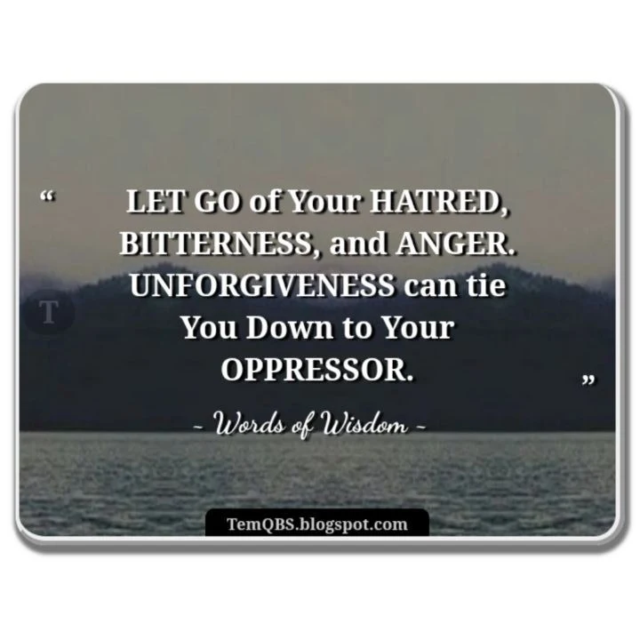 Let go of your hatred, bitterness, and anger. Unforgiveness can tie you down to your oppressor - Proverbial Words of Advice: Wise Quote