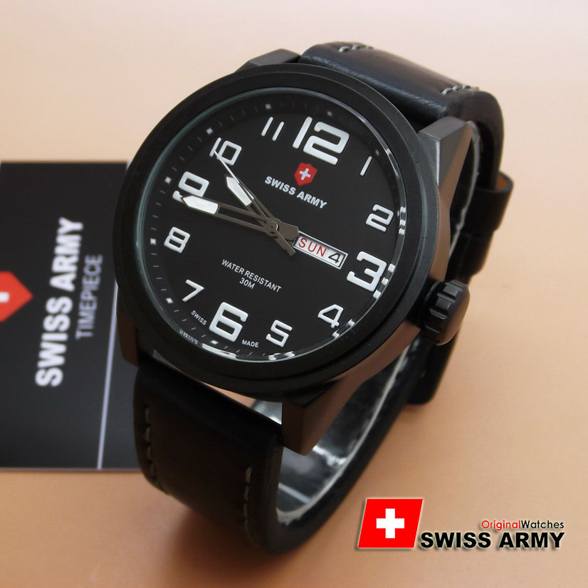 Jam Tangan Original Swiss Army SA6401M (Black Leather List White)