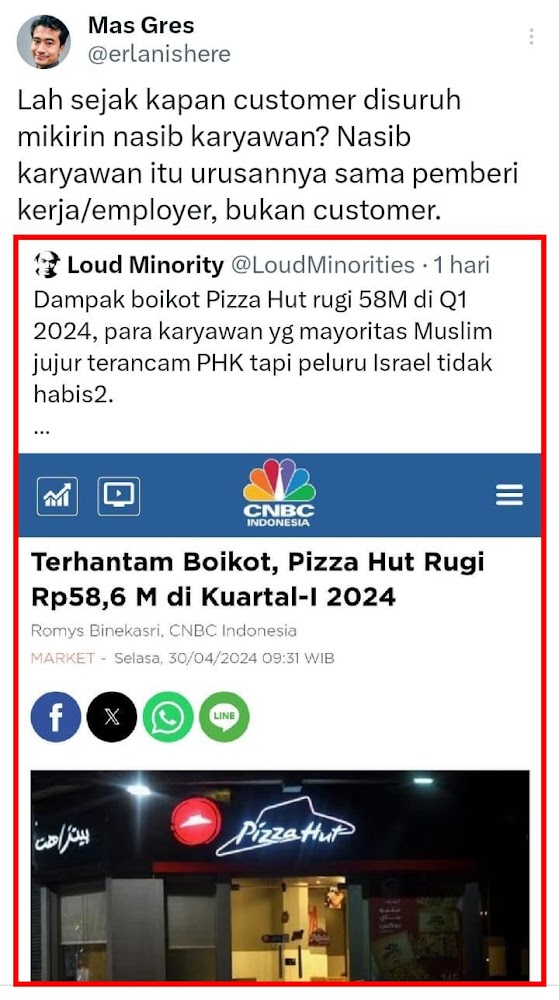 para karyawan yg mayoritas Muslim jujur terancam PHK tapi peluru Israel tidak habis ZIONIS PESEK EMANG KOPLAK! Lah sejak kapan customer disuruh mikirin nasib karyawan???