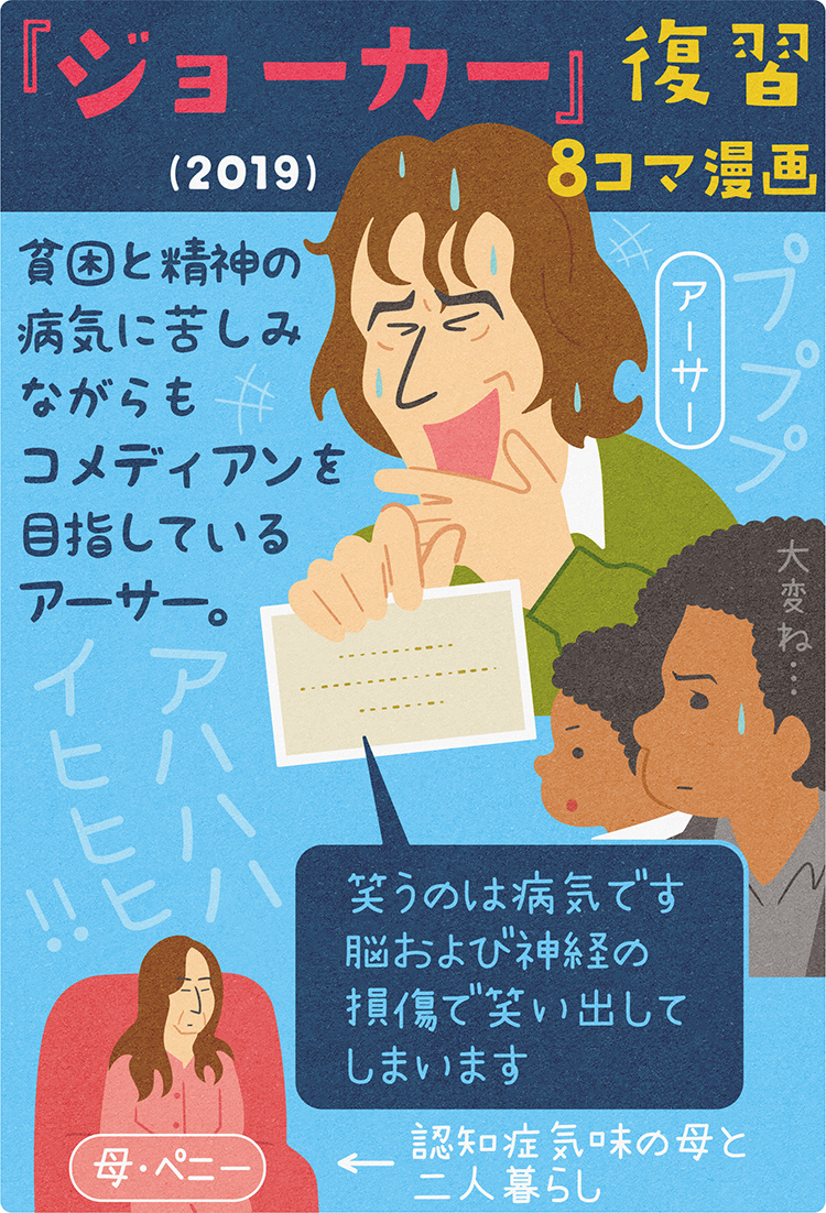 フィルマガ記事&イラスト担当しました！  『ジョーカー』(2019)の ガッツリ復習〝８〟コマ漫画です🐝