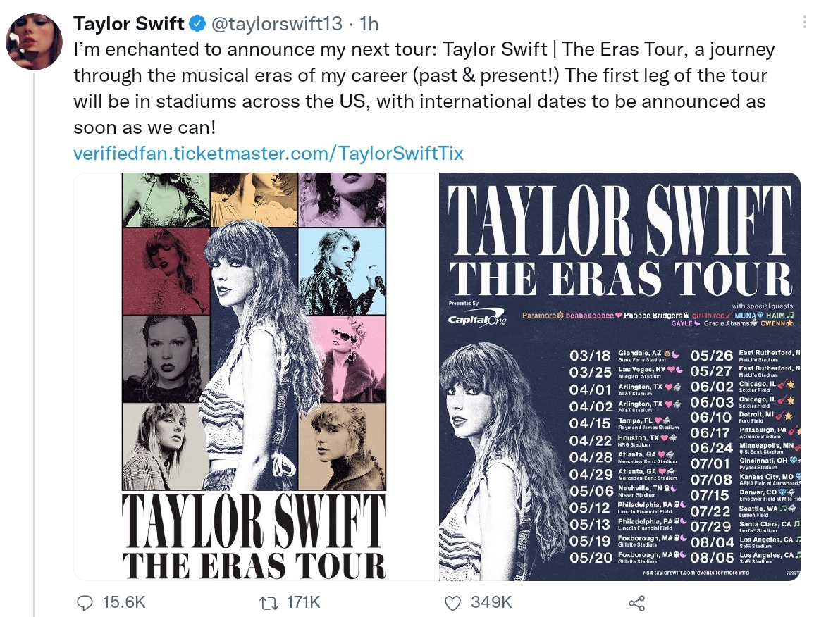 taylor swift concert tour dates