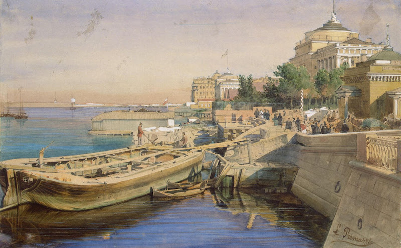 View of the Neva Embankment near the Admiralty, St Petersburg by Luigi Premazzi - Landscape Drawings from Hermitage Museum