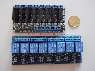 Fig. 2 - Modulo 8 solid state relay (sopra) - Modulo 8 relay (sotto) - foto di Paolo Luongo