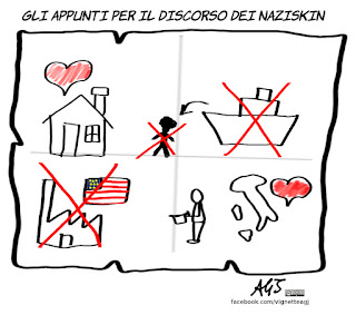 naziskin, como, politica, vignetta, satira