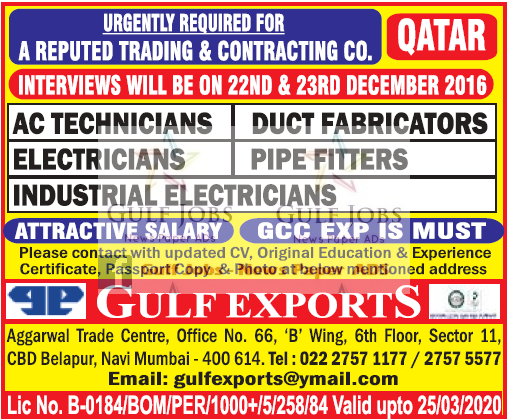 Reputed Trading & Contracting co Jobs for Qatar