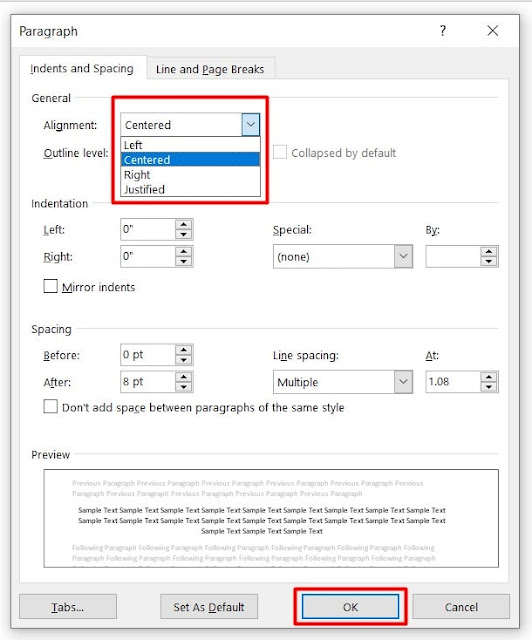 Text Alignment in MS Word-center-2