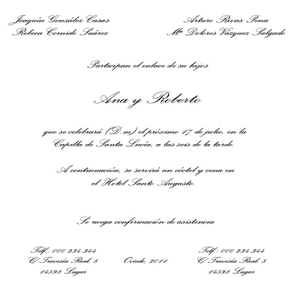 texto para invitaciones de boda. (Haz quot;clicquot; en la imagen para