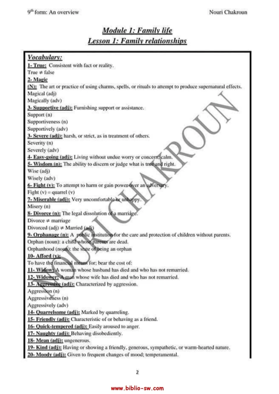 Summary of English lessons  9th basic year