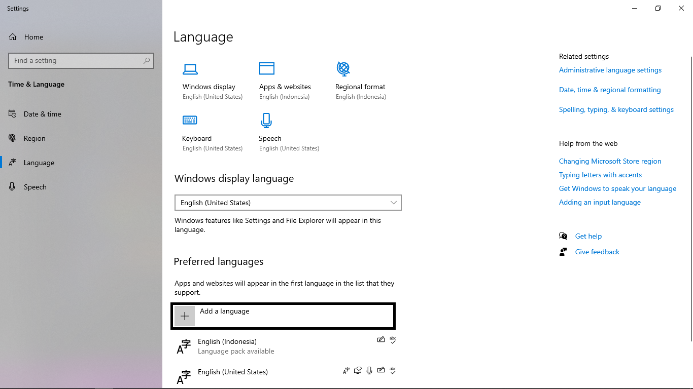 Add a Language Keyboard Arab Windows 10