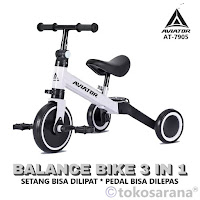 Sepeda Balans, Sepeda Dorong Roda Tiga &  Sepeda Roda Tiga Anak Aviator AT7905 Ban EVA Jumbo 3 in 1 Balance Bike, 3-Wheel Pushbike & Tricycle