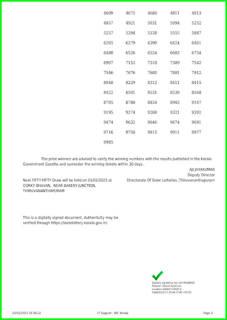 25.01.2023 Fifty Fifty FF 34 Live Results : Kerala Lottery Result Today 50-50