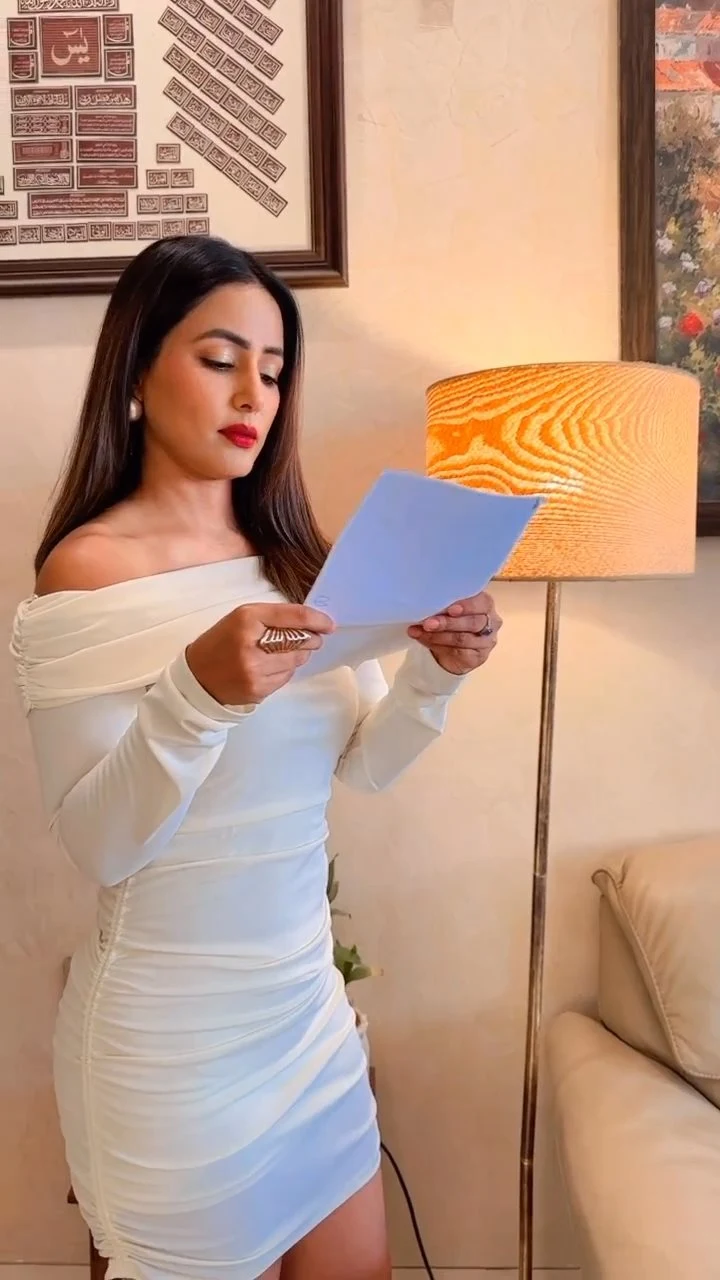 hina khan short tight white dress sexy curvy body tv actress