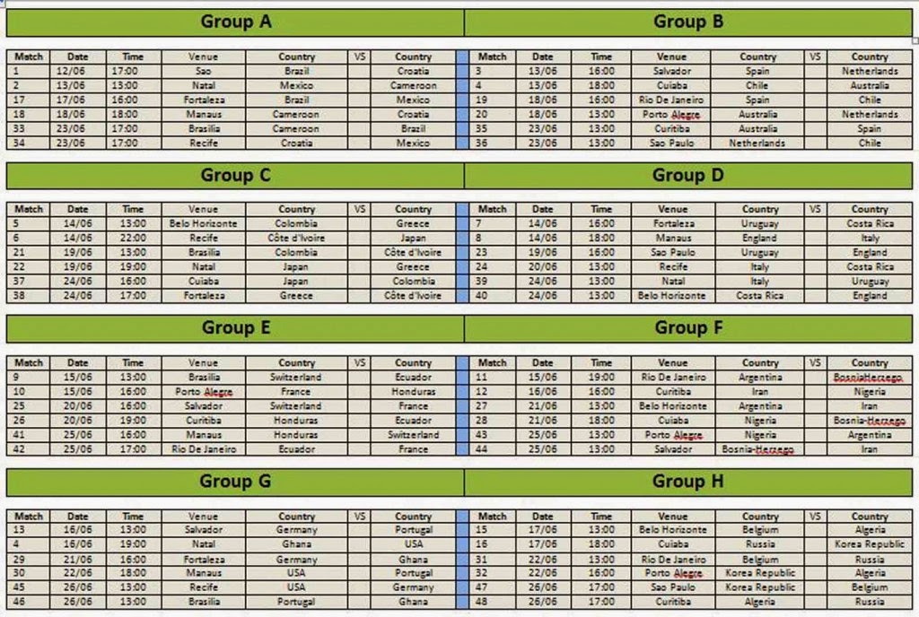 COOGLED: Brazil Football World Cup 2014 Time Table Schedule and Venue  football brazil schedule