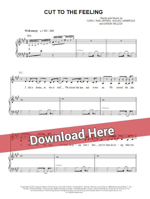 carly rae jepsen, cut to the feeling, sheet music, piano notes, chords, composition, transpose, musicnotes, download, klavier noten