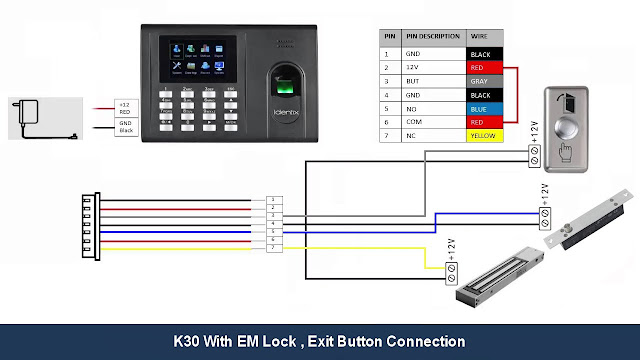 K30 - ZKTeco EM Lock , Exit Button Connection