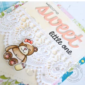 Sunny Studio Stamps: Baby Bear Girl Card by Lexa Levana (using Fishtail Banners II & Sweet Word die)