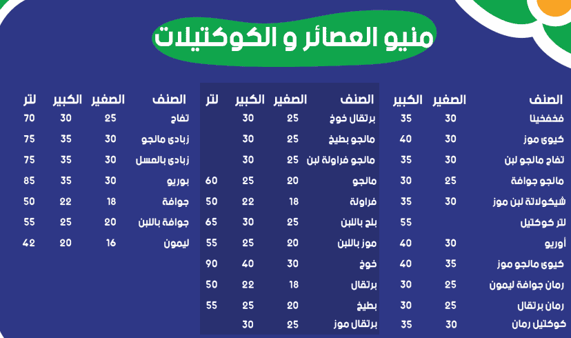 منيو البان المدينة المنورة