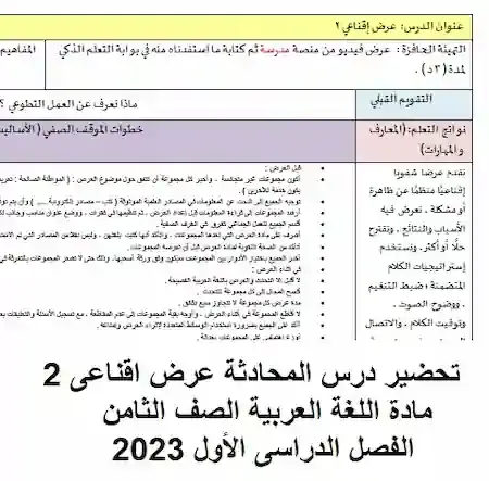 تحضير درس المحادثة عرض اقناعى 2 مادة اللغة العربية الصف الثامن الفصل الدراسى الأول 2023