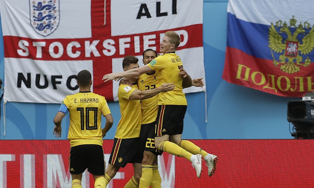 Belgien firar Thomas Meuniers mål.Bild