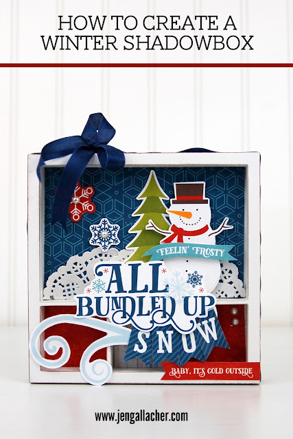 How to Create a Winter Shadowbox with Jen Gallacher from www.jengallacher.com. #wintercraft #shadowbox #snowman (Supply list included.)