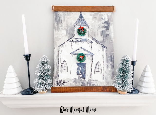 church painting black candle holders bottle brush trees