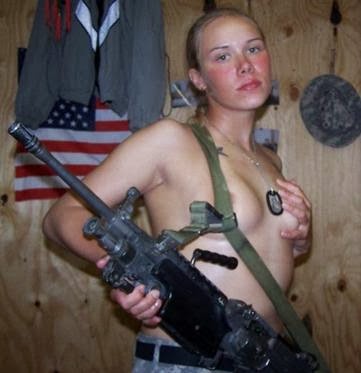 Blonde army girl with a gun