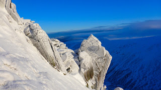 Grande Gendarme winter climbing on Cnap Coire na Spreidhe Cairngorms