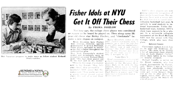 Fischer Idols at NYU Get It Off Their Chess