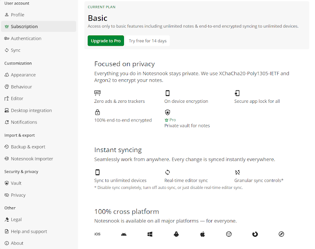 notesnook settings