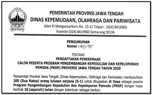 Lowongan Pekerjaan Pendaftaran PKKP Bagi Warga Jawa Tengah  2020 