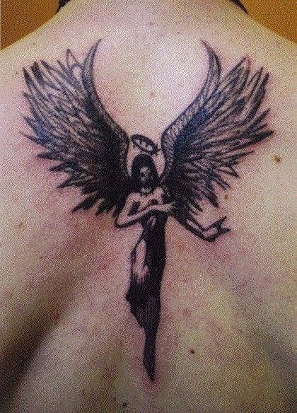 cross tattoos with wings on back. Angel wings cross tattoo on