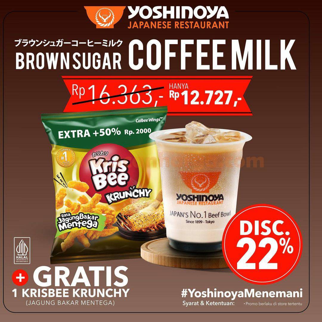 Promo YOSHINOYA Beli Kopi Susu GRATIS Krisbee Krunchy