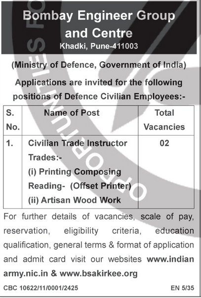 BSA Kirkee Civilian Trade Instructor Jobs