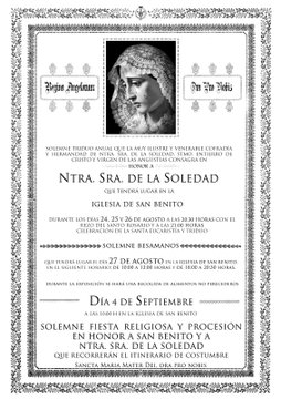 Cartel anunciador de los Cultos en honor a Nuestra Señora de la Soledad de Porcuna