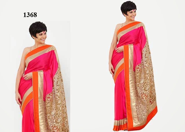 1368 - Mandira Bedi In Designer Dark Pink Saree