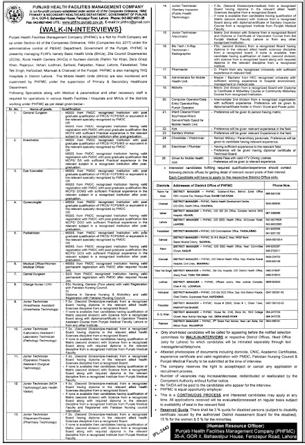 Punjab Health Facilities Management Company (PHFMC) Jobs 2019 