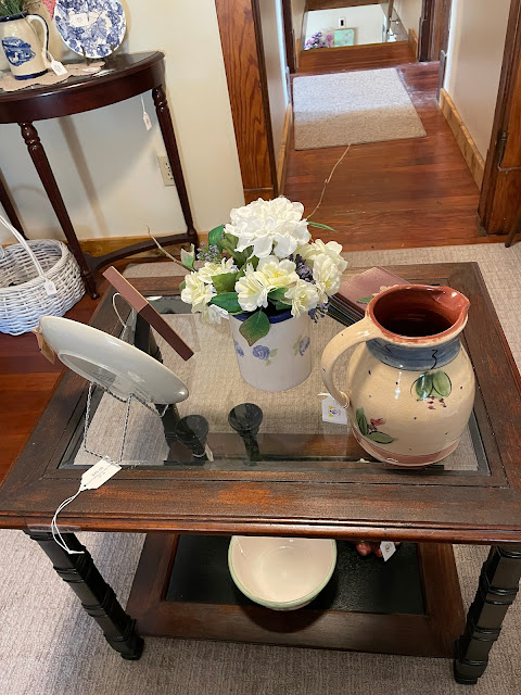 display of antiques in upstairs rooms with craftsman oak trim Grafton Illinois coffee antiques shop Lightkeepers Coffee 101 E Main St Sears Vallonia