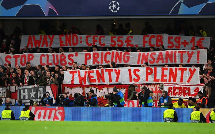 Bayern Munich fans made their feelings known about ticket price; €150 which is the price of two PSG away tickets