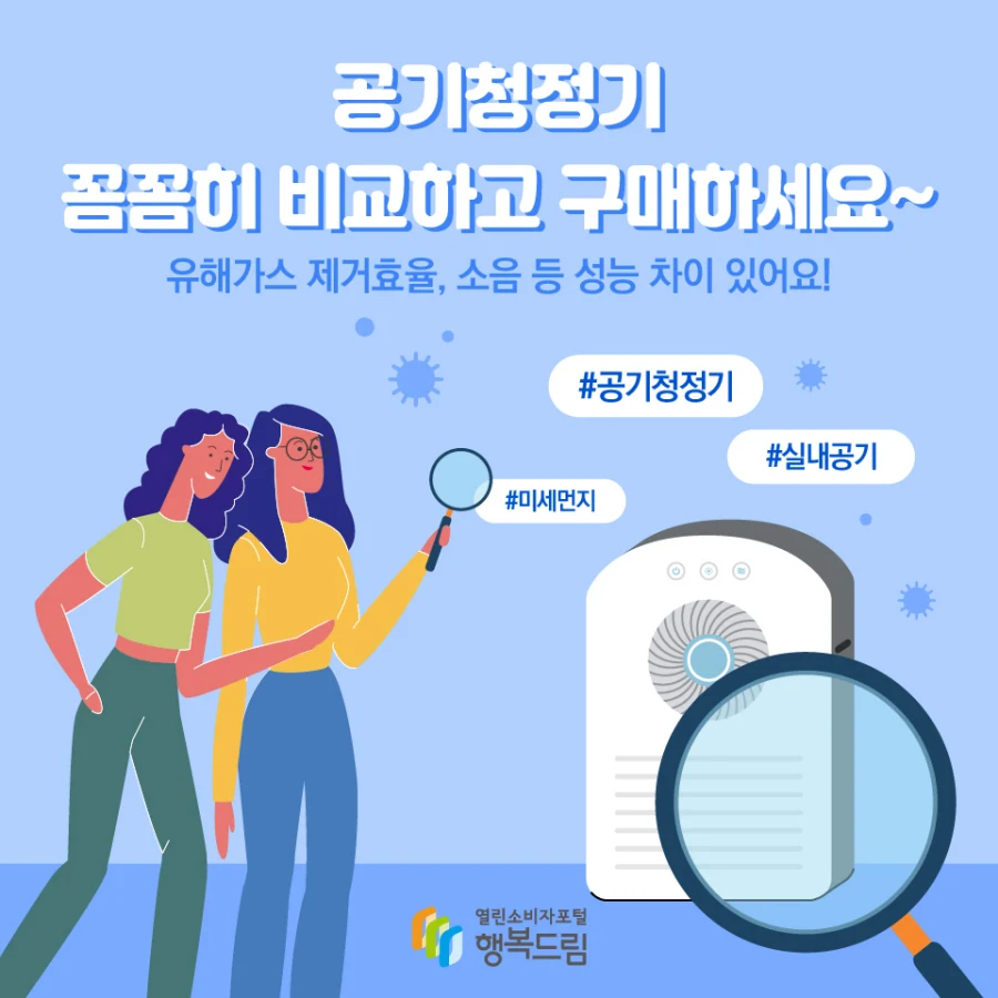 공기청정기 9개 제품 대상 미세먼지, 유해가스, 소음, 안전성 등 시험·평가